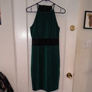 WOW Couture | Green and Black Halter Midi Dress